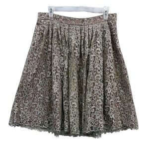 HD in Paris Anthropologie Women's Lace Overlay Full Skirt Metallic Beige 12